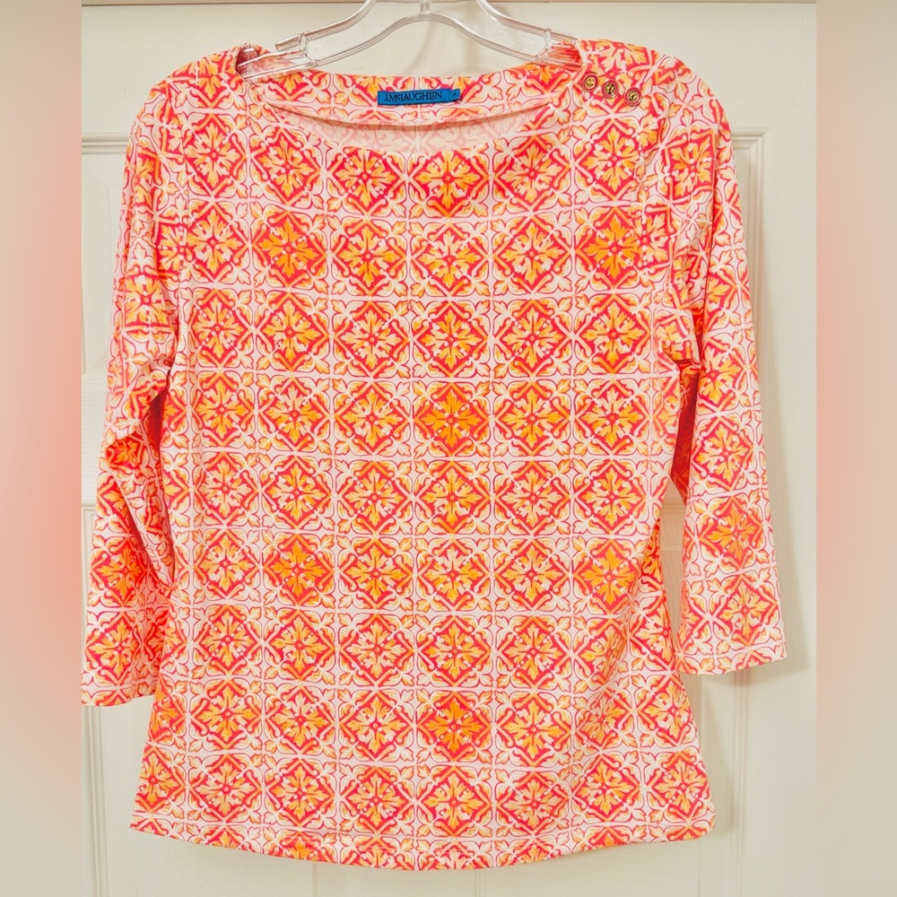 J. McLaughlin Orange and Pink Patterned Long Sleeve Top